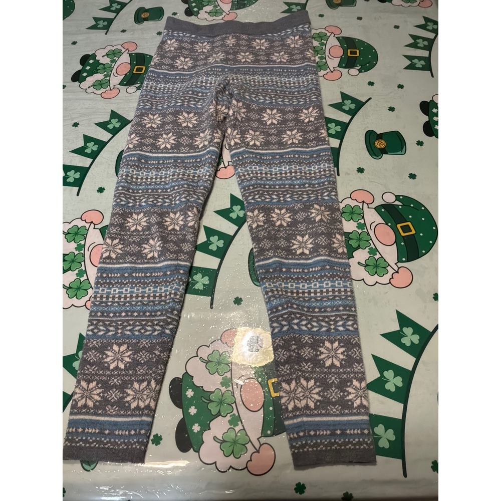 Cloud Chaser Womens Fair Isle Snowflake Knit Leggings Grey‎ Blue Sweater Pants L
